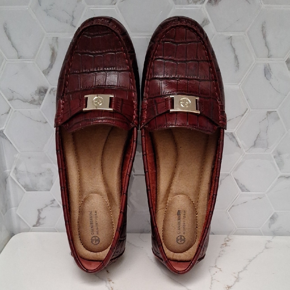 Giani Bernini Women's 7M Red Croc Leather Dallyn Moccasin Loafer Flats